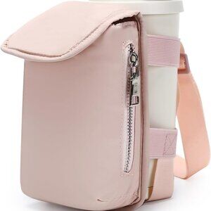 Water Bottle Holder Crossbody Bag Nylon Pink with Phone Pocket for Women